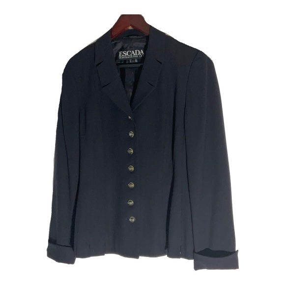 Escada Margaretha Ley 100% New Wool Dark Blue 7-Button Closure Cuffed Sleeve 36. - Picture 1 of 16
